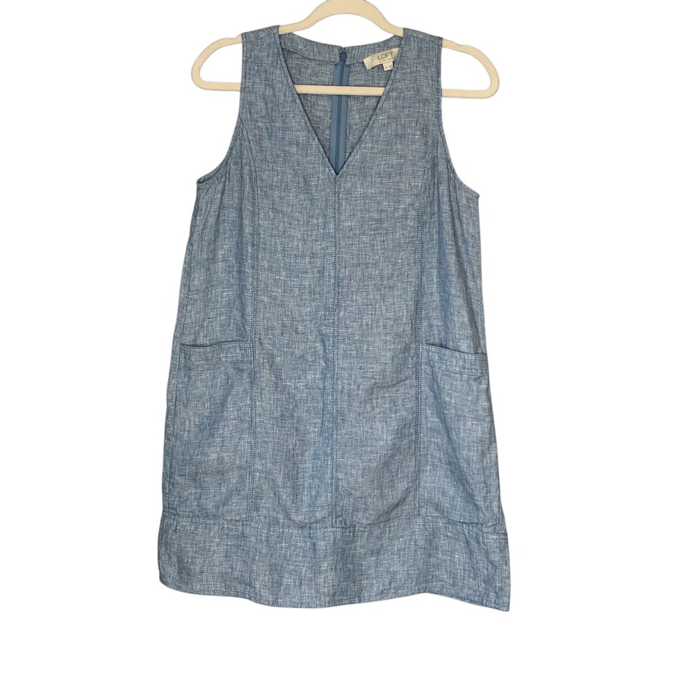 Loft Chambray Linen Pocket Sheath Dress. Size‎ 6P - Picture 2 of 12